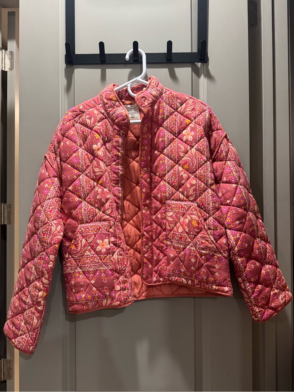 Billabong Pink Quilted Floral Puffer Jacket